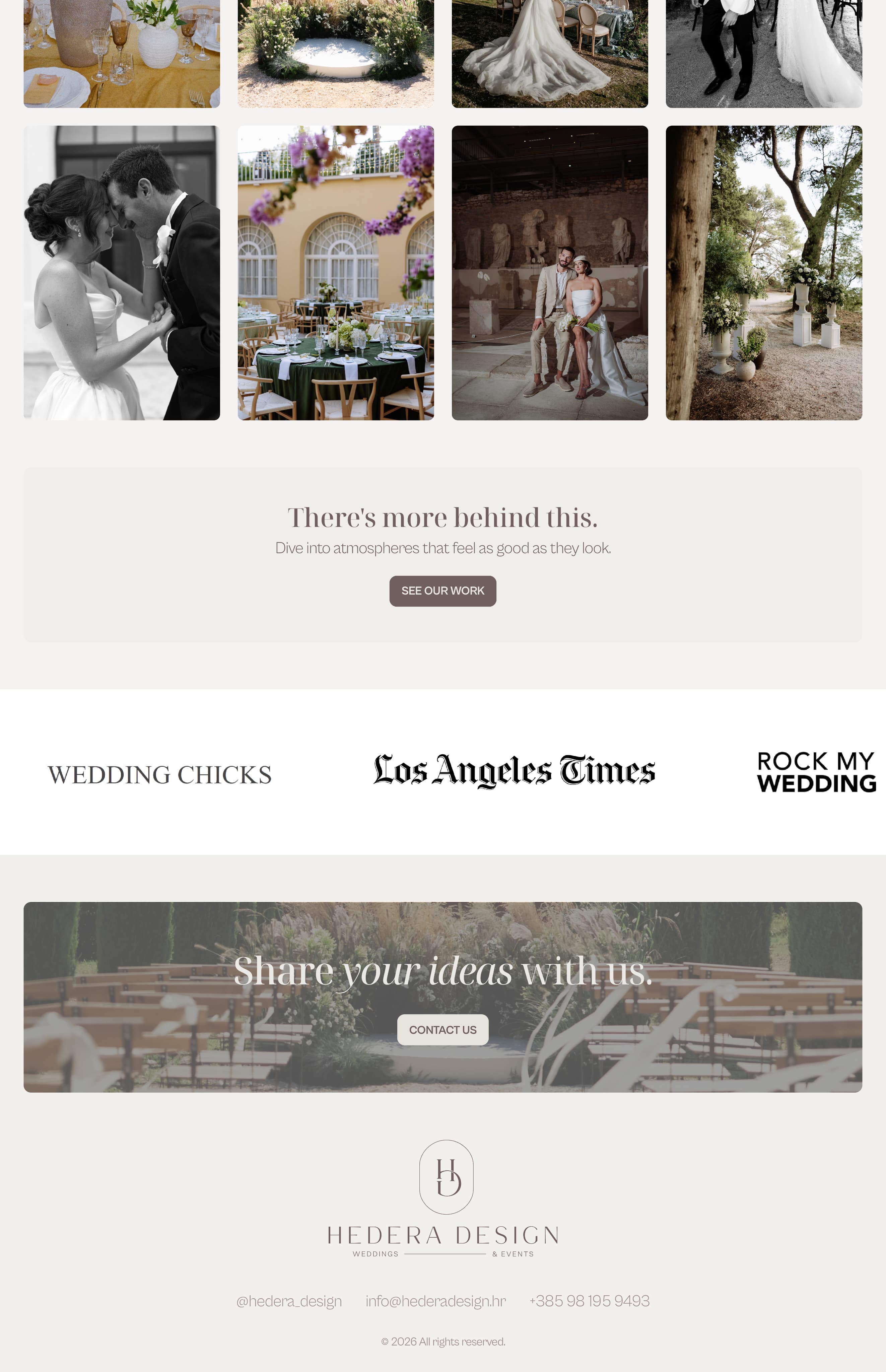 Hedera Design website, lower page sections