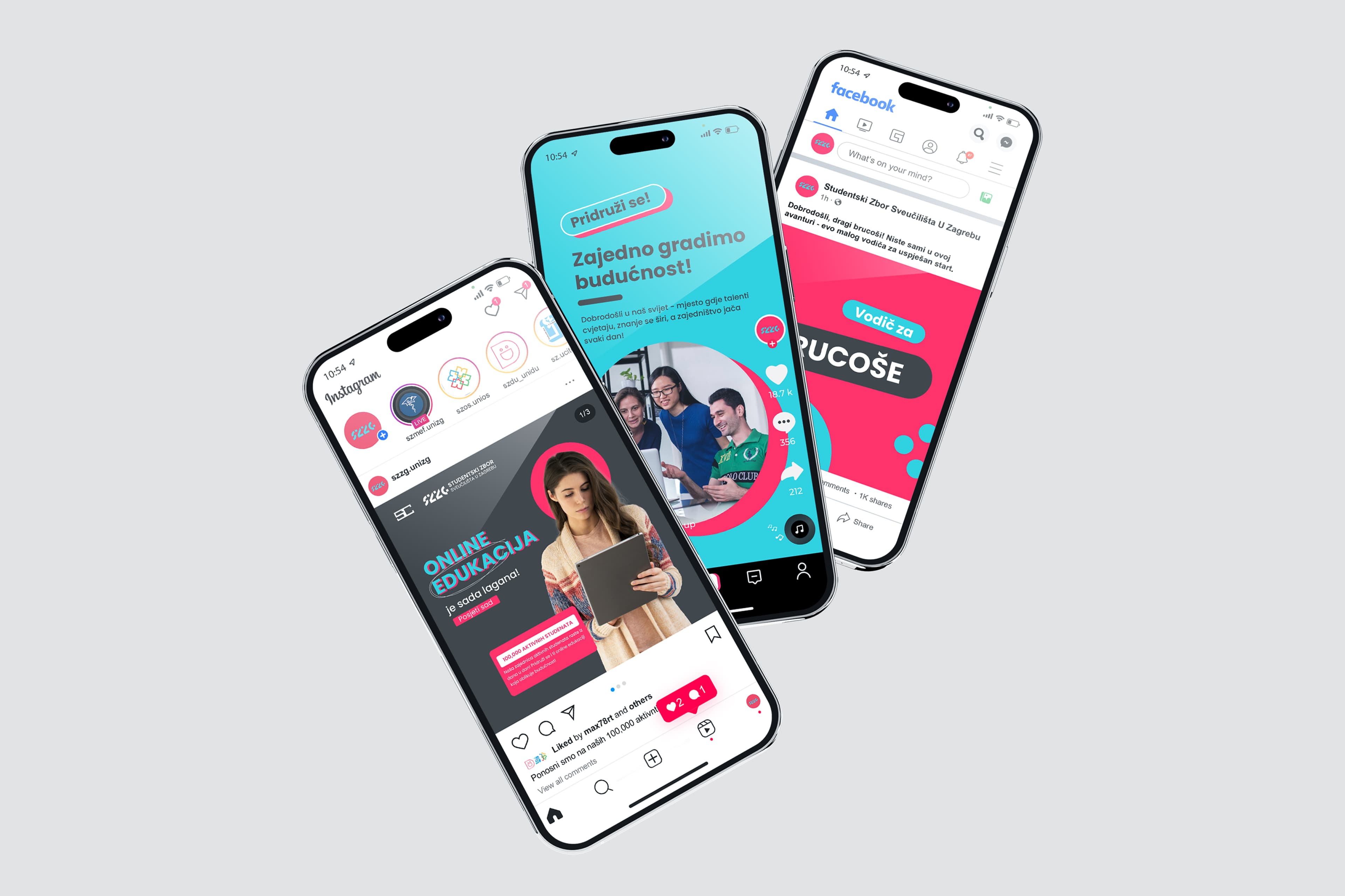 Student Union in Zagreb brand applications on phone mockups